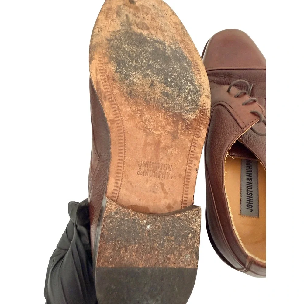 Johnston & Murphy Mens Brown Leather Cap Toe Derby Shoes Italy 15-15000 10 M